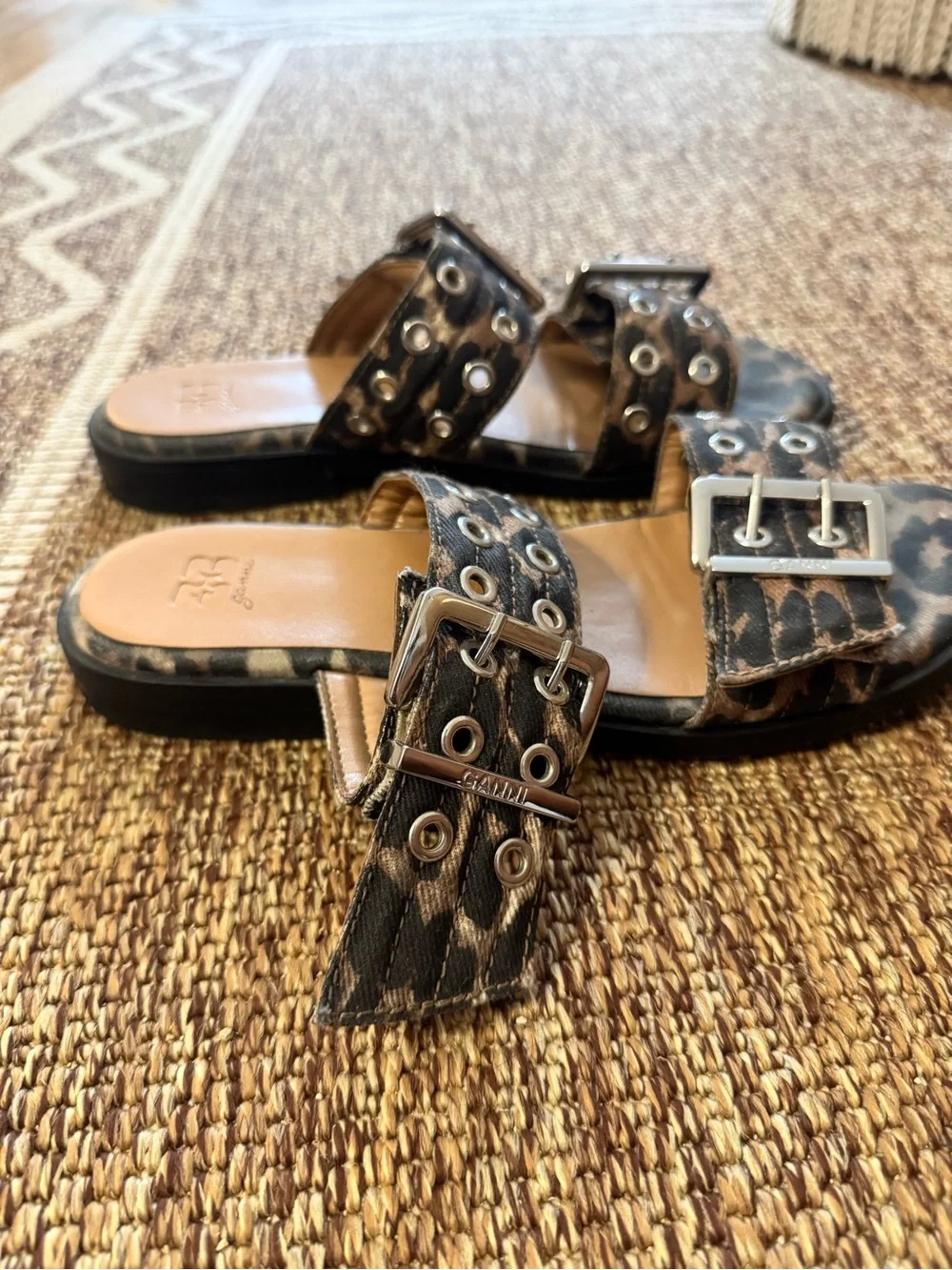 GANNI Leopard Print Buckle Sandals - size 39